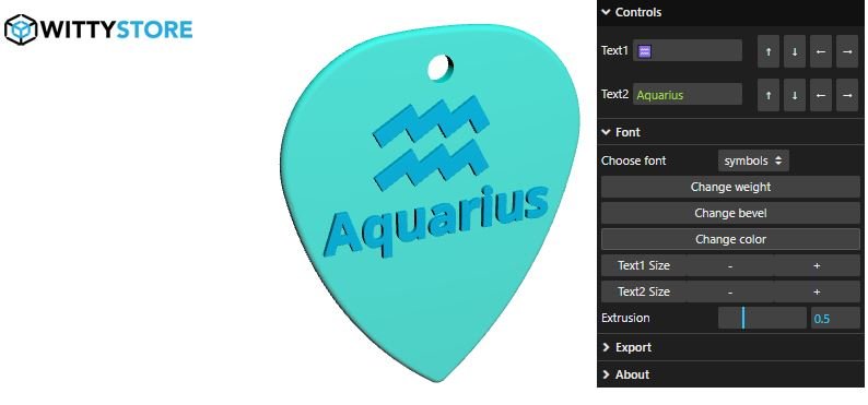 Aquarius zodiac sign extruded on a pick 3d model example